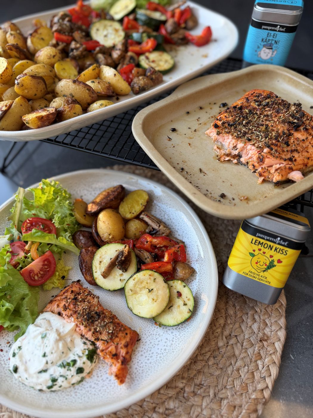 Lachs mit Kartoffeln und Gemüse