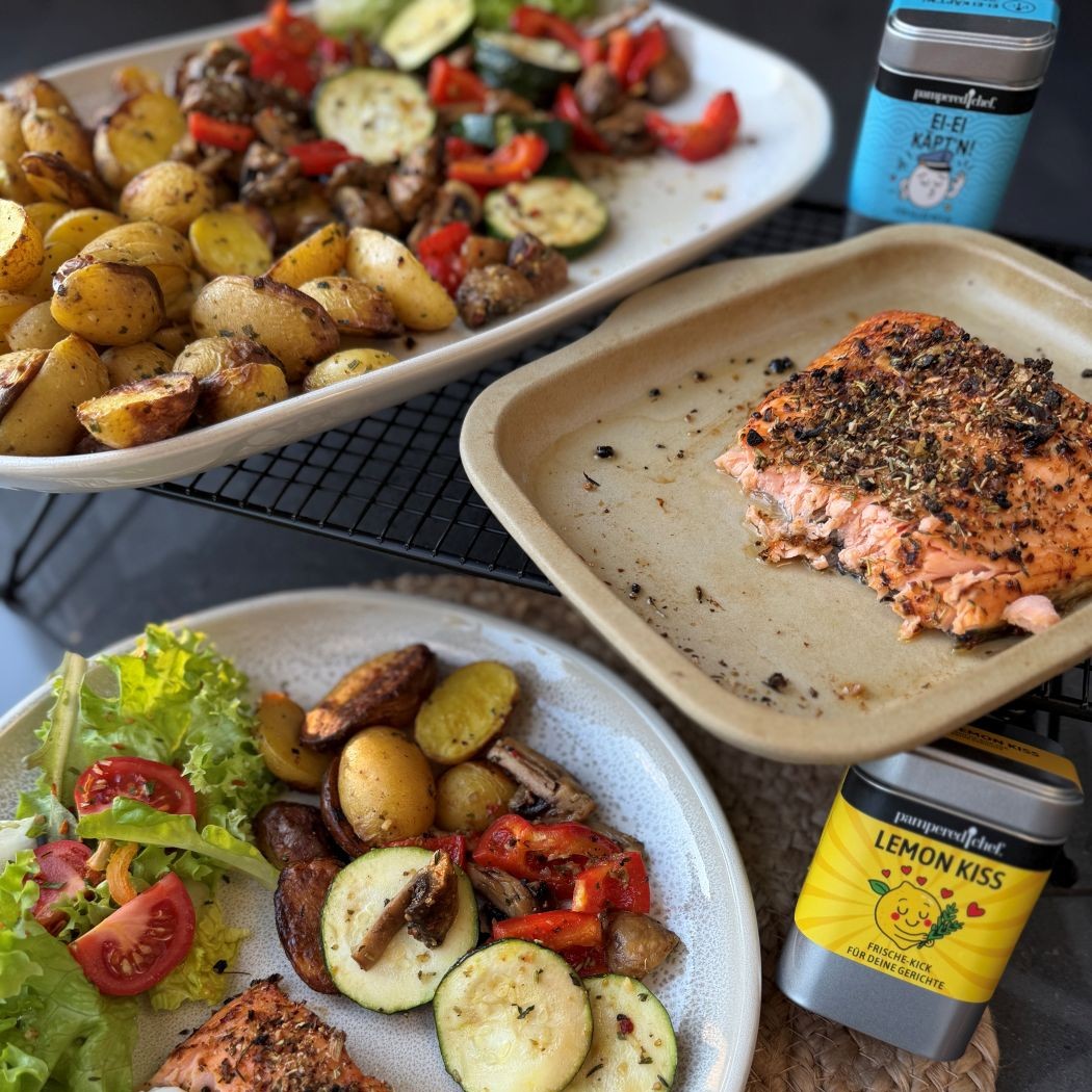 Lachs mit Kartoffeln und Gemüse