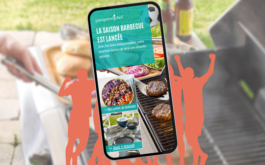 Magazine BBQ Pampered Chef avec recettes estivales, idées de grillades et accessoires de cuisine pour la saison des barbecues.